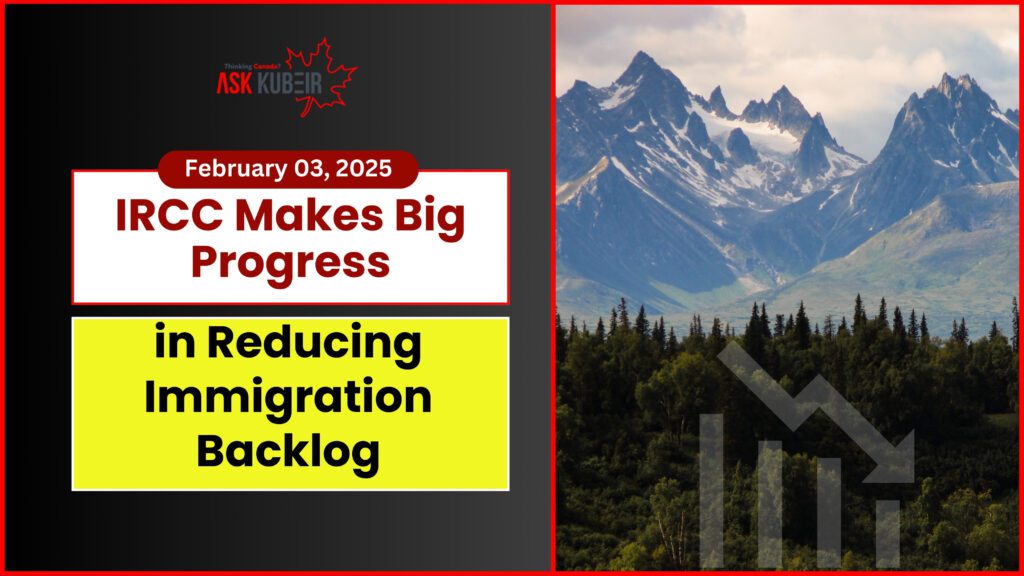 the reduction in Canada's immigration backlog over time, highlighting IRCC's recent progress.