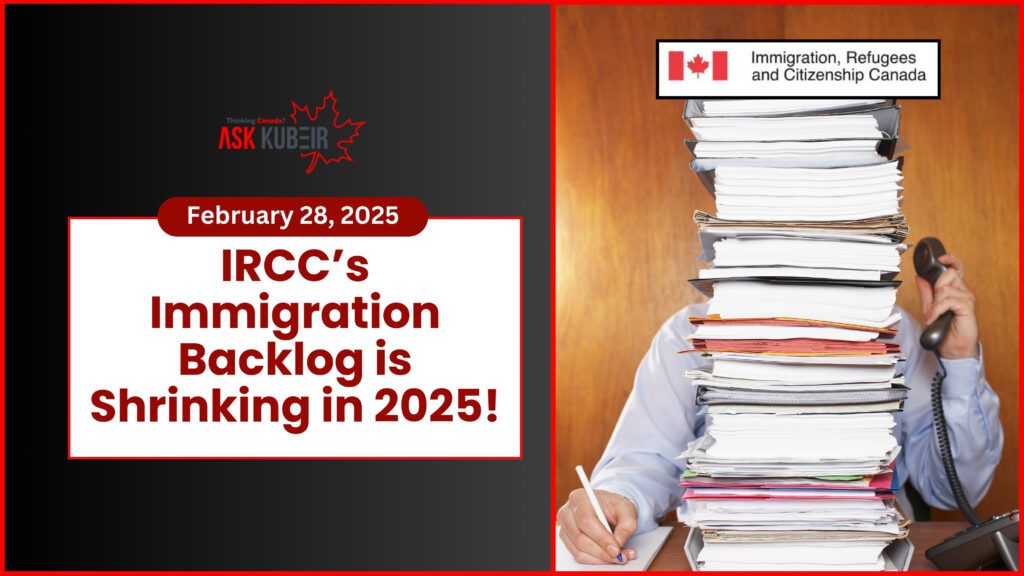 A visual showing the shrinking immigration backlog and progress made by IRCC in 2025.